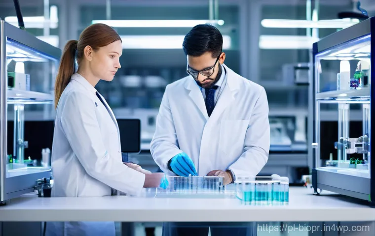 바이오프린팅 기술의 글로벌 시장 경쟁력 - **Prompt:** A state-of-the-art bioprinting laboratory. In the center, a sophisticated 3D bioprinter ...