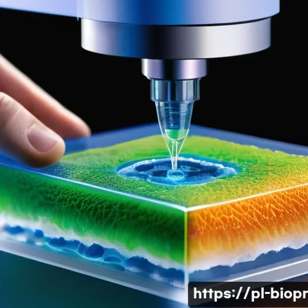 바이오프린팅을 위한 핵심 지식과 스킬 - A highly detailed scientific illustration of a 3D bioprinter in action, extruding soft hydrogel laye...