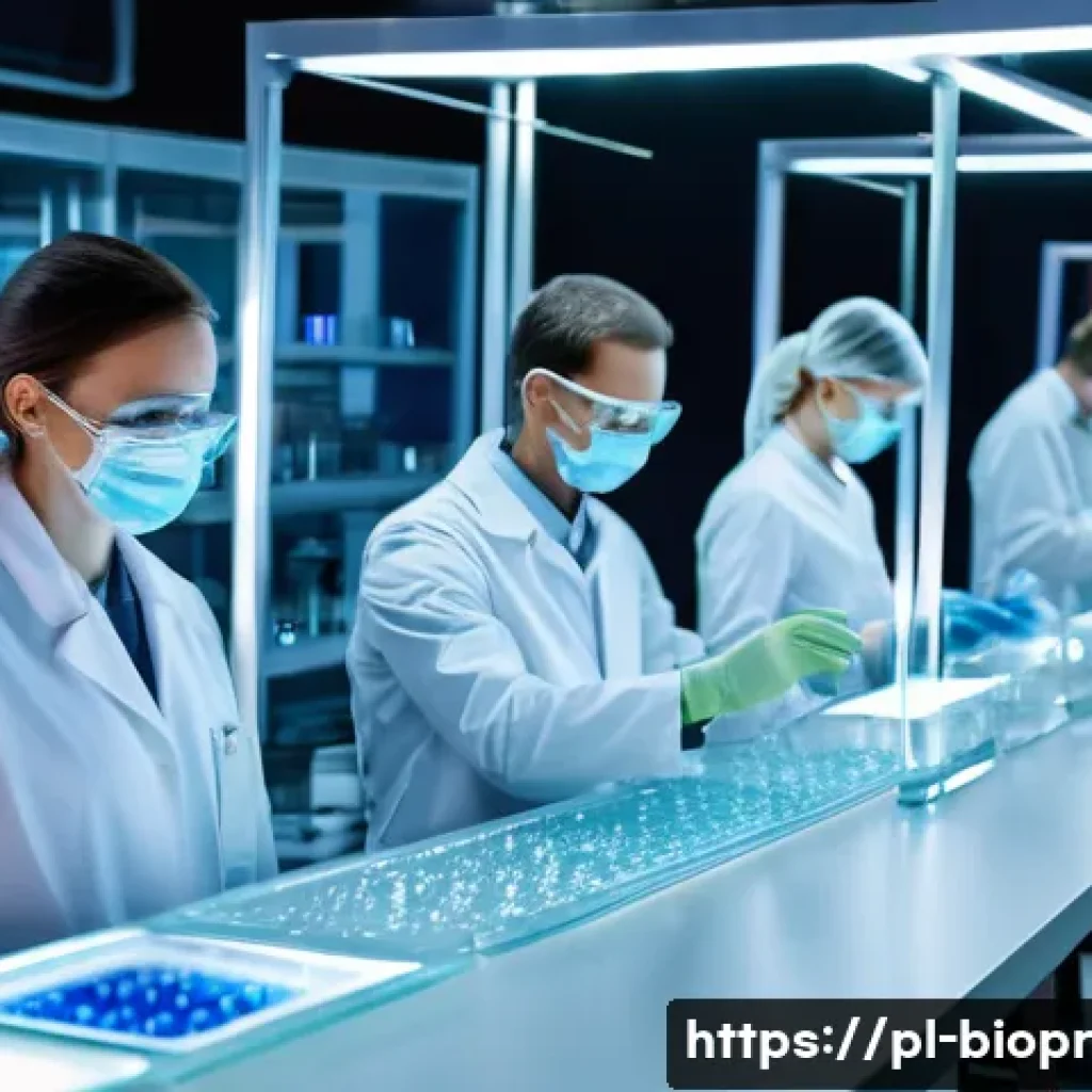 바이오프린팅 기술의 발전 현황 - A highly detailed scientific laboratory scene inside a modern Polish research center, featuring rese...
