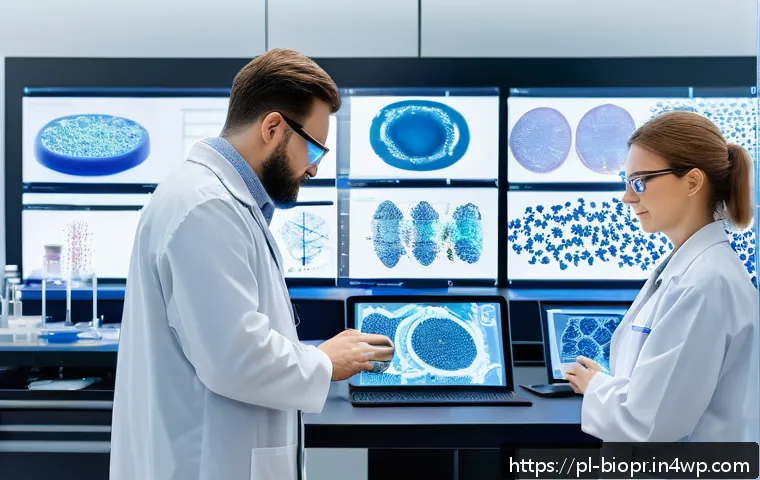 바이오프린팅의 의료 혁신을 위한 데이터 분석 방법 - A high-tech laboratory scene showing scientists and engineers collaborating on bioprinting artificia...