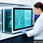 Home 18 바이오프린팅을 통한 인체 치료의 혁신 사례 - A high-tech medical laboratory scene in Warsaw, Poland, showcasing a 3D bioprinter creating complex,...