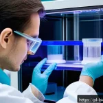 Home 23 바이오프린팅의 기술적 표준화 노력 - A cutting-edge bioprinting laboratory scene showing a scientist operating a high-precision 3D biopri...