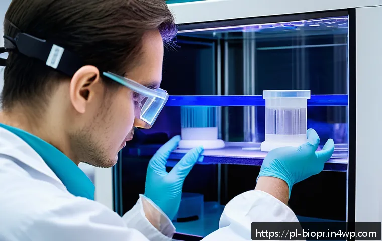 바이오프린팅의 기술적 표준화 노력 - A cutting-edge bioprinting laboratory scene showing a scientist operating a high-precision 3D biopri...